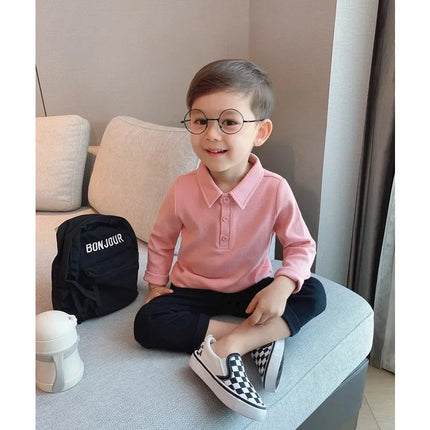 Boys Polo Shirts Long Sleeve Tops for Kids Solid Color Children T-shirt Cotton  Baby Tops Toddler Spring Autumn Outwear
