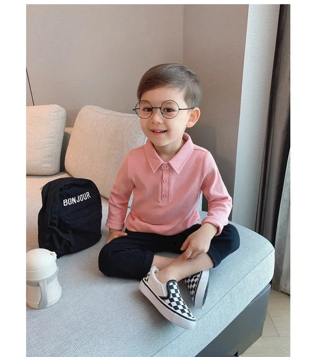 Boys Polo Shirts Long Sleeve Tops for Kids Solid Color Children T-shirt Cotton  Baby Tops Toddler Spring Autumn Outwear