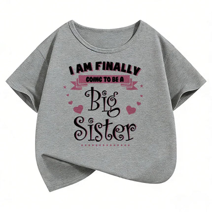 Big Sister with Love Heart Letter Printed T Shirts Kids Children's T-shirt Girls Summer Spring Casual Top Tee Shirt