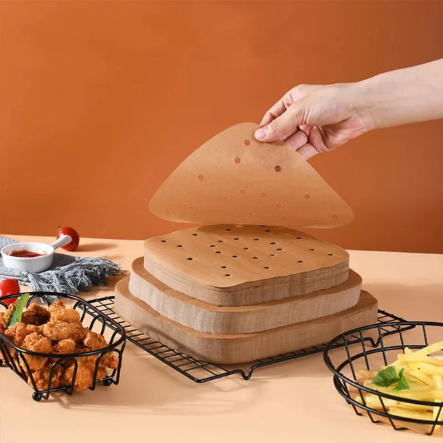 50/500PCS Disposable Air Fryer Paper Steamer Liner Perforated Parchment Baking Papers Non-Stick Steaming Mat Oil-absorbing Paper