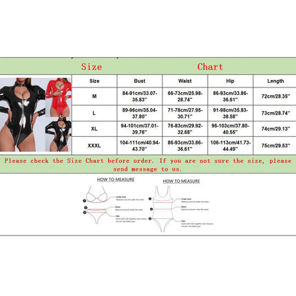 Sexy Women High Cut Bodysuit PU Faux Leather Teddies Wet Look PVC Catsuit Clubwear Long Sleeve Zipper Underwear Erotic Lingerie