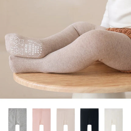 2026 New Spring Autumn 0 - 6Y Baby Girls Tights Solid Color Anti - Slip Sock Bottom Wide Crotch Seamless Leggings