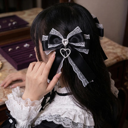 2/1pcs Y2k Gothic Harajuku Lace Bow Hair Clips Lolita Girls Sweet Cool Hairpins Double Ponytail Hair Accessories DIY Bag Decor
