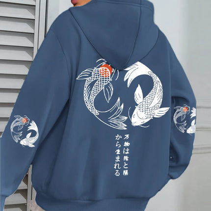 Japanese Koi Harajuku Illustration Prints Women Hoodie Loose Y2K Hoody Multicolor Autumn Hoodies Fleece Soft Woman Sportswear