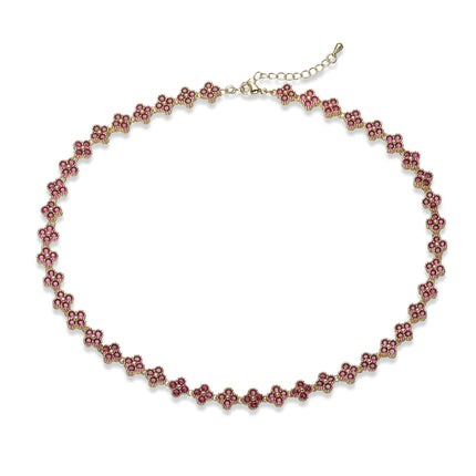 HECHENG, Colorful Flower CZ Stone Copper Metal Bracelet/Necklace with Lobster Clasp, Adjustable, Minimalist Romantic Jewelry