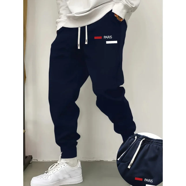 Spring/Summer Men'S Solid Black Sports PantsKnitted Elastic Waistband With DrawstringSuitable For Outdoor Activities And Jogging