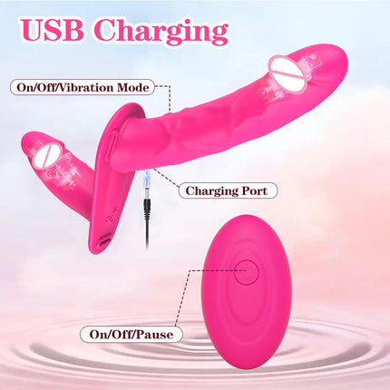 Wearable Double Vibrators Penetration G-Spot Strap On Dildo Panties for Lesbian Vagina Massager Couples Sex Toys Adult Products