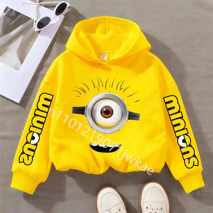 Minions Boys and Girls Hooded Yellow Sweatshirts Children's Autumn and Winter Casual Fashion Printed Warm Pullover Sweatshirts