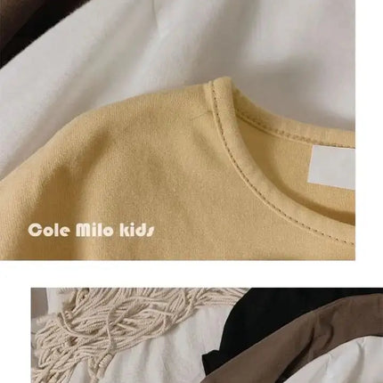 Autumn Winter Boy Girl Children's Solid Long-Sleeved Bottoming Shirt Kid Loose T-shirt Retro Baby Cotton Tops Toddler Casual Tees