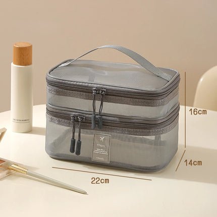 Fashion Transparent Mesh Travel Cosmetic Bag Storage Multi Layer Portable Womens Toiletry Bag Large Capacity Bag Makeup