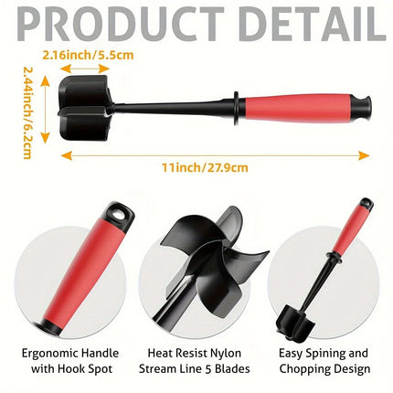 Meat Chopper & Masher | 5-Blade Heavy Duty for Burgers/Hash Browns | Non-Stick Dishwasher Safe with Heat-Resistant Grip