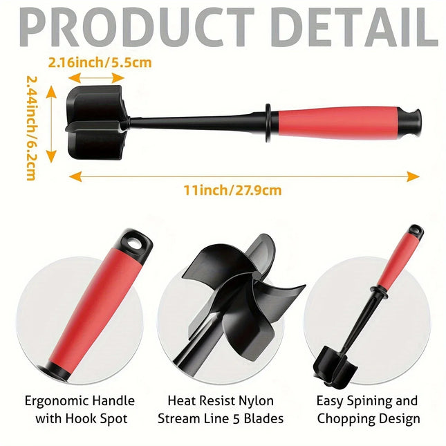 Meat Chopper & Masher | 5-Blade Heavy Duty for Burgers/Hash Browns | Non-Stick Dishwasher Safe with Heat-Resistant Grip