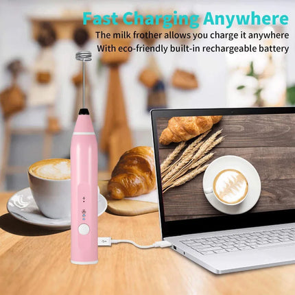 1 USB rechargeable hand-held egg beater 3 speed electric milk foam mixer coffee drinks foam bar