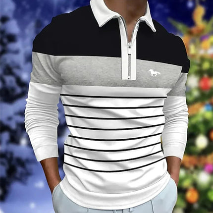 Men's Long Sleeve Polo Shirt with Zipper And Logo Design Comfortable Spring Summer Casual Style European And American Style