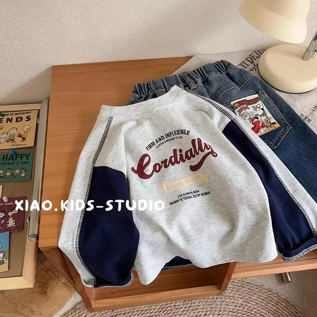 Spring Children Boys Long Sleeves YBFSKID Spliced Letter Print Kids Baby Boys Undershirt Round Collar Casual Toddler Boy T-shirt