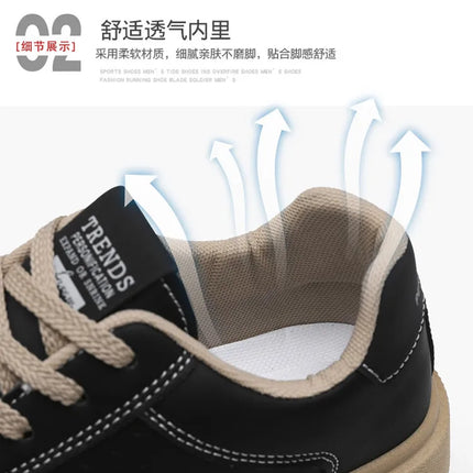 2025 Autumn Men's Thick-Sole Breathable Sports Casual Sneakers - White Trainers with Height-Enhancing Design for Students.