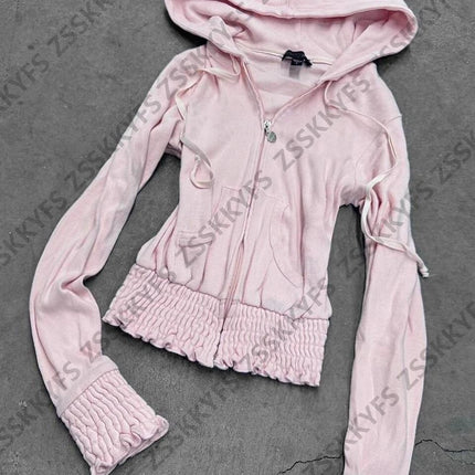 Vintage Sweatshirt 2-Piece Set Y2k 2000s Goth Harajuku Korea Coat+Pants Slim High Street Winter Basics Grunge Emo Sportswear Set