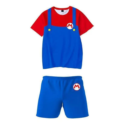 A Stylish 3D Printed Short Sleeve + Shorts Set Featuring Mario Games for Young Primary and Secondary School Students