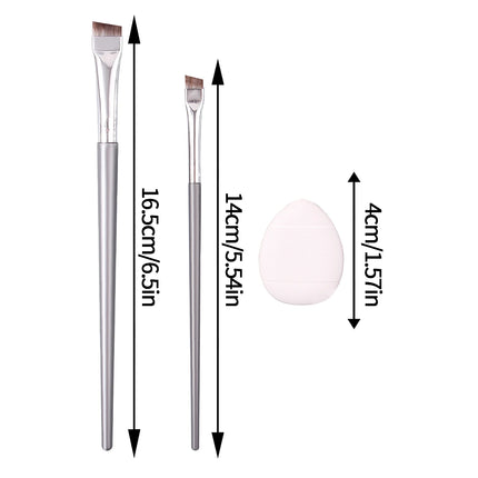 4pcs Ultra-thin Fine eyeliner and eyebrow Brush set, beginner's eye detail makeup brush + Mini Concealer finger powder puff