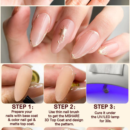 MSHARE 3D Top Coat Gel 50ml 5 IN 1 Rhinestones No Wipe Water Drop UV/LED Soak Off Gel for Nail Art & Extensions