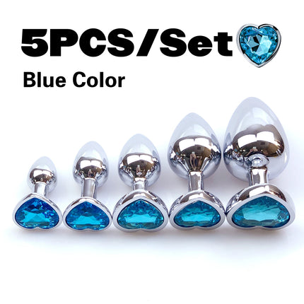 Metal Anal Plug Heart Crystal Beginner To Expert 5 Size Butt Plug Adult Toy Tail Female/Male Dildos Sex Toys Couples Adults Game