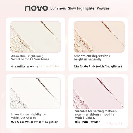 NOVO Monochrome Matte Highlighter Powder Brightens facial contours Smooths tear troughs Natural finish with flawless application
