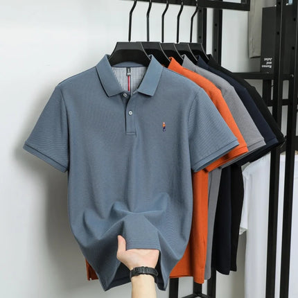100% Cotton High-End Brand Men's Short Sleeve Polo Shirt with Cartoon Character Embroidery - New Summer Comfortable, Breathable Fashion T-shirt