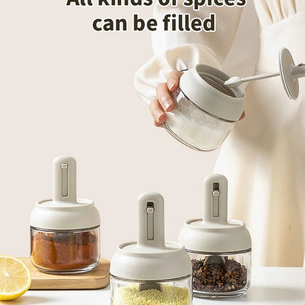 1/3 pcs Glass Seasoning Bottle With Telescopic Spoon Household Kitchen Salt Storage Box Leak Proof and Moisture-proof