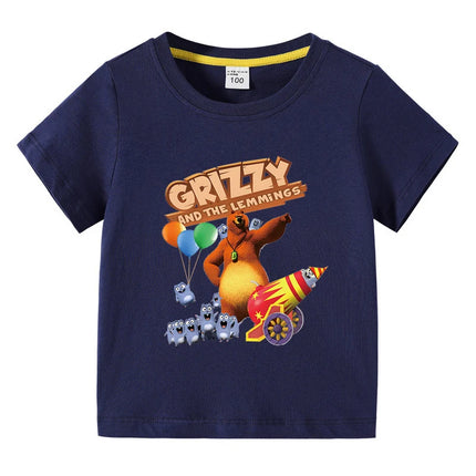 Children's Clothing Grizzy And The Lemmings Graphic Short Sleeve T-Shirt 3-10Years Boys O-Neck Tee 2025 New Fashion Clothing