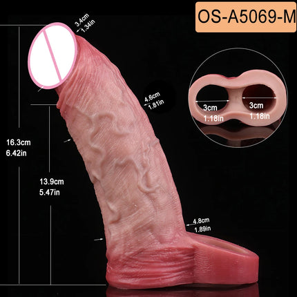 SXXY Super Real and Soft Penis Sleeve With Close Head Silicone Girth Enhancer For Men Penis Extend Reusable Condom Sex Toy