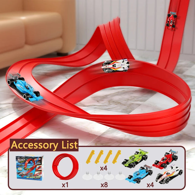 Flexible Race Track Children Toys DIY Double-track Racing Car Ramp Track Compatible 1/64th Cars Portable Rolls Up Race Tracks