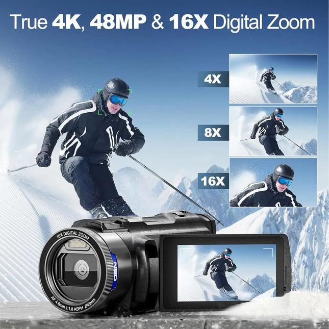 NBD 4K Camcorder Video Camera with 48MP Vlogging Camera With Wi-Fi & App Control, Video Recorder with 3X Battery Life, 16X Zoom