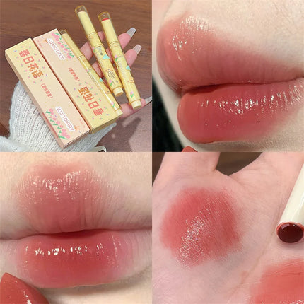 Spring Blossom Mirror Solid Lip Gloss Hydrating Mirror Water Gloss Lipstick Long-Lasting Moisturizing Non-Stick Cup Lip Cosmetic
