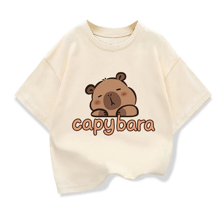 Capybara Print 100%Cotton t shirt For Kids Boy 3-12Years Anime Cute Capibara Short-sleeved Tees Tops Tshirt y2k Girl Clothes