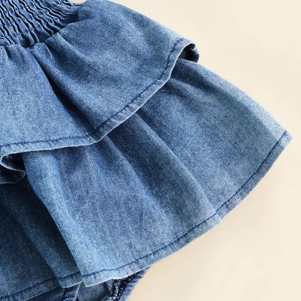 0-18M Newborn Infant Baby Girl Romper Dress Summer Sleeveless Suspender Pleated Ruffle Hem Bottom Snap Button Cute Bodysuits