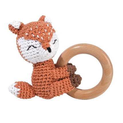 1Pc Baby Rattle Wooden Teether Music Ring Crochet Animal Otter Music Rattles Soother Bracelet Toddler Toys Baby Teething Gifts