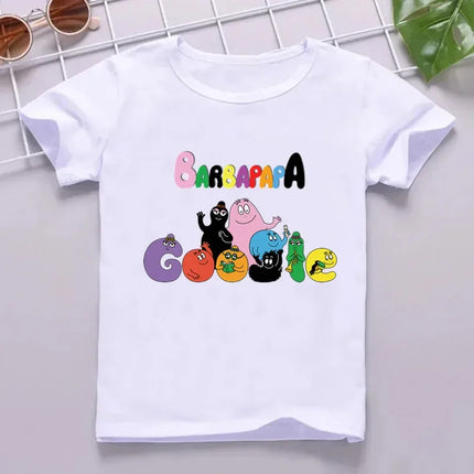 Hot Sale Cute Barbapapa Print Cartoon Kids T-shirt Funny Girls Summer Tops Baby Boys Clothes Children Short Sleeve T-shirt