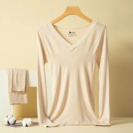 Women's Thermal Underwear Modal Thin V-neck Tops Warm Pants Two Piece Set Autumn Winter Fashion New Thermo Underwear Undershirts