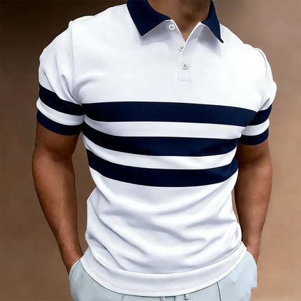 Simple Two Bars Contrasting Color Design Men's Short-sleeved Fashion Polo Shirt Comfortable Casual Men's Top Quick Dry
