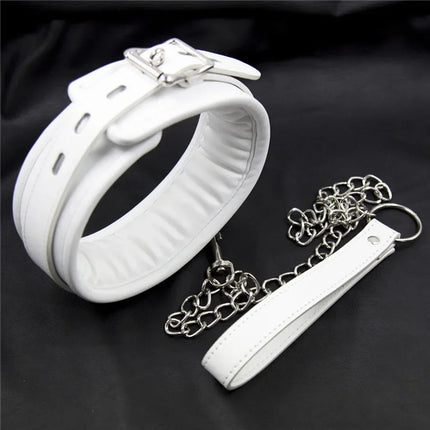 PU Leather Soft Padded White Handcuffs Ankle Cuffs Wrist Bondage Restraints Neck Collar BDSM Bondage Slave Erotic Adult Sex Toys