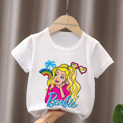 Hot Sale Barbie Princess Print Cartoon Kids T-Shirts Kawaii Girls Clothes Baby Boys Short Sleeve T shirt Summer Children Tops