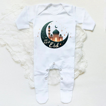 My First Eid Printed Baby Sleepsuit Newborn Bodysuit Infant Long Sleeve Romper Eid Ramadan Islamic Muslim Baby Keepsake Outfit