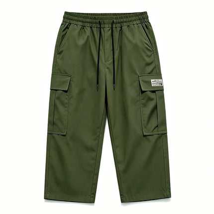 Men New Cargo Capri Pants Loose Fit Elastic Drawstring Waist Multi Pocket Outdoor Walking Holiday Summer Casual 7/8 Trousers