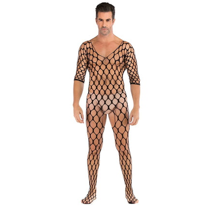 Men's Black Sexy Fishnet Body Stockings Plus Size Male Erotic Underwear Exotic Open Crotchless One-pieces Body suits for Man