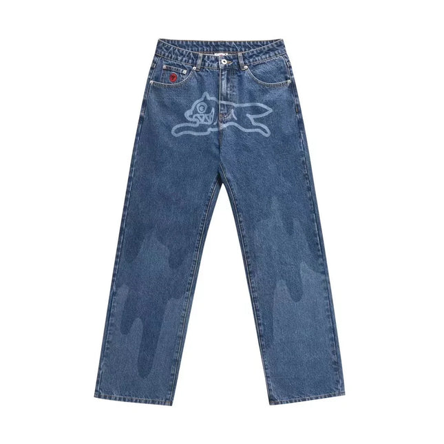 2026 Classic Printed Men Straight Denim Pants Loose Fit YKK Zipper Casual Denim Jeans Pants Trousers