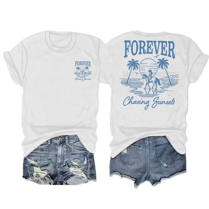 Forever Chasing Sunsets Retro Tshirts Ocean Beach Short Sleeve T-shirts Men Women Fashion Vintage Summer Vibes Casual Streetwear