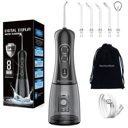 Oral Irrigator Portable Dental Water Flosser Rechargeable Water Jet Floss Tooth Pick 5 Jet Tips  8 Modes large capacity 400ml