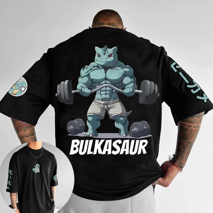 Summer 2026 Anime Pokemon Cotton T Shirt Muscle Bulbasaur Back Print With Weight Lifting Design Loose Fit Men Women Casual
