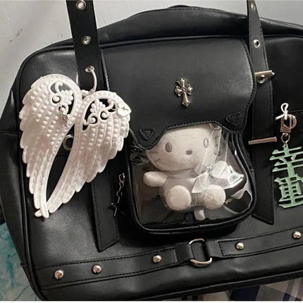 Wings Shape Carabiner Acrylic Keychain Y2K Punk  Angel Wings Bag Pendant Heart Cross White DIY Keychain Bag Hanging Decor