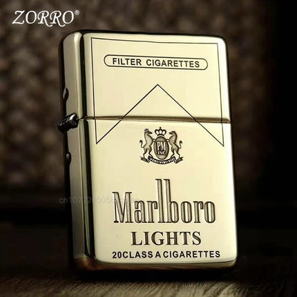 Zorro II White Copper Armor Kerosine Lighter Retro Windproof Grinding Wheel Lighter Men's Collection Gift smoking accessories